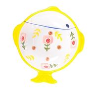 UTHCLO Fish Shape Ceramic Cat Bowl Anti-spill Pet Feeder Smooth Surface Safe Drinking Dish for Food and Water Creative Yellow Design Suitable for Cats and Small Pets