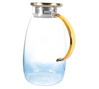 UTHCLO Glass Water Pitcher with Large Handle and Stainless Steel Lid Cold Water Jug for Iced Tea Juice and Homemade Beverages Blue Gradient Design for Home and Office Use