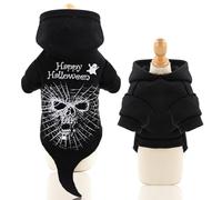 UTHCLO Halloween Black Skull Pet Hoodie for Puppy Dog, Comfortable Cloth Material, Easy to Put, for Walking and Photo Taking, Cool Horror Skull Pattern Dog Clothes