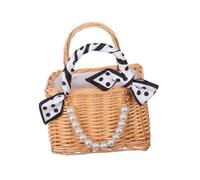 UTHCLO Handmade Handwoven Rattan Flower Girl Basket with Faux Pearl Handle and Open Design Floral Arrangement Basket for Weddings Garden Outdoor Picnic and Home Decor