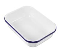 UTHCLO Heat-Resistant Enamel Baking Tray, Rectangular White Roasting Pan Blue Rim, Non-Stick Multifunctional Food Pan for Oven and Stove Use, Easy-Clean Storage Tray