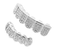 UTHCLO Hip Hop Decorative Teeth Grill Set for Men, Copper Material Rhinestone, Comfortable Fit and Not Easy to Break, Lightweight Silver Costume Accessory for Parties and Cosplay