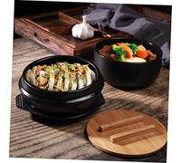 UTHCLO Korean Ceramic Casserole Pot with Tray Double Ears Delicate Soup Cookware for Braised Chicken Rice Bibimbap Soup Noodles Cooking