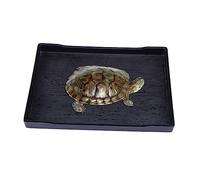 UTHCLO Large Reptile Bowl for Food Water Bathing Weighted Shallow Design with Simulated Wood Grain Surface Unbreakable Black Pet Dish for Turtles Tortoises Bearded Dragons and Reptiles