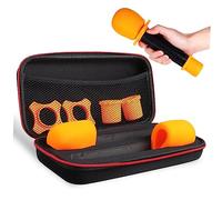 UTHCLO Microphone Storage Bag with Black Handheld Case, Orange Anti-Slip Foam Windscreens 3pcs Set Including 2 Mic Covers, 2 Anti-Slip Rings 2 Shockproof Bottom Rod Sleeves for Portable