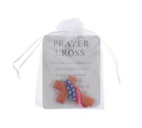 UTHCLO Oak Wood Pocket Prayer Cross Set with US Flag Patriotic Mini Handheld Christian Cross, Includes Storage Pouch and Blessing Card, Small Palm-Sized Keepsake for Baptism,