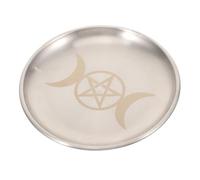 UTHCLO Pentagram Altar Tray Metal Candle Holder Plate with Triple Moon Design Decorative Ritual Storage Dish for Home Temple Ceremony