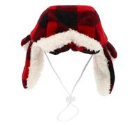 UTHCLO Pet Beret Dog Hat Windproof Plush Winter Warm Cap Plaid Red Knitted Headwear for Small Dogs Cold Weather