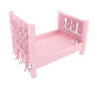 UTHCLO Photoshoot Prop Bed Pink Mini Wooden Woven Bed for Newborn Photography Studio Posing Vintage Photo Prop with Tassel Headboard