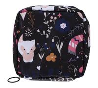UTHCLO Portable Sanitary Napkin Holder and Coin Pouch Cotton Bag Black Fox Pattern 12x12x4cm Compact Menstrual Pad Storage for Women on The Go