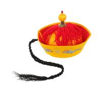UTHCLO Qing Dynasty Royal Emperor Dress Up Hat with Braided Ponytail Authentic Ancient Chinese Costume Headwear for Drama Cosplay and Stage Performance