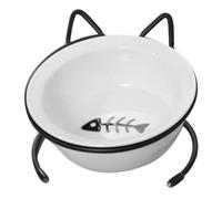 UTHCLO Raised Ceramic Cat Bowl with Neck Protection, Non-tip Single Cat Food and Water Dish, Compact Floor Pet Bowl for Daily Feeding Use