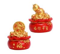 UTHCLO Resin Money Bag Ornament Set for Fine Workmanship 2pcs and Cartoon Style Creative Red Miniature Models New Year Home Decoration for Display the Table or Shelf
