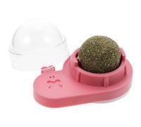 UTHCLO Rotating Pink Catmint Ball Cat Treat with Adhesive Wall Sticker, Small Lickable Catnip for Indoor Cats, Dental Care Chew Ball for Kitten Play and Cleaning Teeth