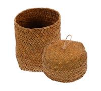 UTHCLO Rustic Hand-woven Mini Storage Basket with Lid Small Orange Woven Box for Candy Flowers Home Decor Multi-functional Organizer for Bedroom Closet Laundry and Craft
