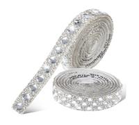 UTHCLO Self Adhesive Rhinestone Ribbon Strips for Crafts and Clothing Decoration, White Glass Crystal Tape with Bling Sparkle, DIY Applique Trim for Women and Girls