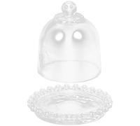 UTHCLO Small Mini Cake Stand with Glass Dome Lid, Decorative Lace Edge Dessert Display Plate, Dustproof Cake Holder for Wedding and Party Serving
