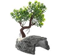 UTHCLO Small Reptile Hide Cave Shelter for Tortoises and Lizards, Resin Turtle Hiding Place with Realistic Tree and White Stones, Terrarium Habitat Decor for Crawling Pets