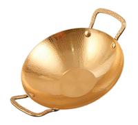 UTHCLO Stainless Steel Wok Pan Double Handles 25cm Hammered Dry Pot for Household Kitchen and Korean BBQ Cooking, Gold Color Cooking Pan Suitable for Stove and Camping Use