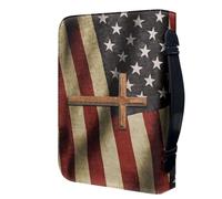 UTHCLO Vintage American Flag Bible Cover Case in Pu Faux Leather, Portable and Sturdy Book Carrying Case for Men and Boys, for Study Groups and Church Events
