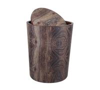 UTHCLO Vintage Wood Grain Design Small Garbage Bin with Lid, Covered round Pp Trash Can for Home Use and Kitchen, Large Capacity Sturdy Waste Bin Suitable for Office and Living Room