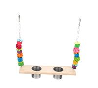 UTHCLO Wooden Parrot Swing with Food Cup and Hanging Chain Multipurpose Bird Perch Stand for Parakeets Macaws Cockatiels Finch Cage Play and Feeding Accessory