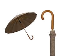 UTHDLM Auto Open Umbrella, Wooden J-Shaped Handle Umbrellas for Rain, Windproof Waterproof, Sun UV Protection, 16-Rib, Classic Stick Umbrella for Men & Women(Brown)
