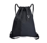 UTHDLM Drawstring Gym Bag Waterproof, Large Sports Backpack with Mesh Pockets, String Drawstring Backpack for Women Men, Sack Bag for Sports, Beach, Swimming, School, Hiking, Travel(Black)