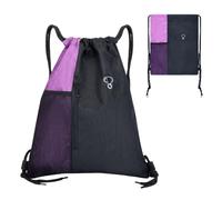 UTHDLM Drawstring Gym Bag Waterproof, Large Sports Backpack with Mesh Pockets, String Drawstring Backpack for Women Men, Sack Bag for Sports, Beach, Swimming, School, Hiking, Travel(Purple)
