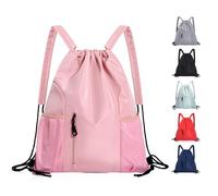 UTHDLM Drawstring Gym Bag Waterproof, Large Sports Backpack with Water Bottle Mesh Pockets, String Drawstring Backpack for Women Men, Sack Bag for Swimming, School, Hiking, Travel(Pink)