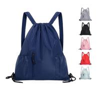 UTHDLM Drawstring Gym Bag Waterproof, Large Sports Backpack with Water Bottle Mesh Pockets, String Drawstring Backpack for Women Men, Sack Bag for Swimming, School, Hiking, Travel(Blue)