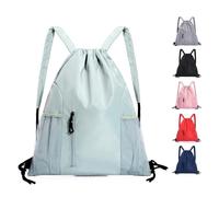 UTHDLM Drawstring Gym Bag Waterproof, Large Sports Backpack with Water Bottle Mesh Pockets, String Drawstring Backpack for Women Men, Sack Bag for Swimming, School, Hiking, Travel(Green)