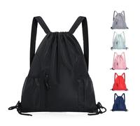 UTHDLM Drawstring Gym Bag Waterproof, Large Sports Backpack with Water Bottle Mesh Pockets, String Drawstring Backpack for Women Men, Sack Bag for Swimming, School, Hiking, Travel(Black)