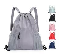 UTHDLM Drawstring Gym Bag Waterproof, Large Sports Backpack with Water Bottle Mesh Pockets, String Drawstring Backpack for Women Men, Sack Bag for Swimming, School, Hiking, Travel(Grey)