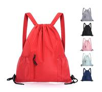 UTHDLM Drawstring Gym Bag Waterproof, Large Sports Backpack with Water Bottle Mesh Pockets, String Drawstring Backpack for Women Men, Sack Bag for Swimming, School, Hiking, Travel(Red)