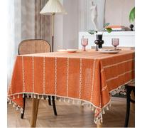 UTHDLM Tablecloths, Vintage Striped Embroidery Table Cloth with Boho Tassel, Wrinkle Free, Shrink-Proof, Washable, Thanksgiving Outdoor Table Cover Decoration for Kitchen, Dining Room, Party(55″x55″)