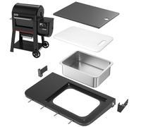 Utheer Front Folding Grill Table for Weber Searwood 600 - 23" x 12.5" Large Front Shelf with Stainless Steel Basin, Works Cutting Board, Lid & 5 Hooks, Heavy-Duty Weber Searwood 600 Accessories
