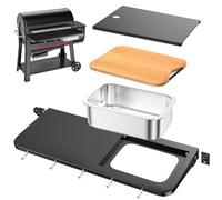 Utheer Front Folding Grill Table for Weber Searwood XL 600 - 35" x 12.5" Large Front Shelf with Stainless Steel Basin, Works Cutting Board, Lid & 5 Hooks, Heavy-Duty Weber Searwood XL 600 Accessories