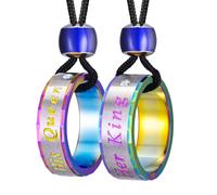 UTHOSMDO 2PCS Stainless Steel King&Queen Couple Rings Necklace with Changing Mood Bead, Adjustable Nylon Rope for Valentine's Day, 80cm, Stainless Steel, No Gemstone