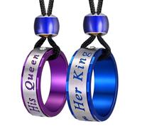 UTHOSMDO 2PCS Stainless Steel King&Queen Couple Rings Necklace with Changing Mood Bead, Adjustable Nylon Rope for Valentine's Day, 80cm, Stainless Steel, No Gemstone