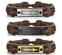 UTHOSMDO 3Pcs/Set Bible Prayer Cross Bracelet Set for Men Cuff, Adjustbale Prayer Bracelet Gifts, Adjustable, Stainless Steel Gold Plated, no gemstone