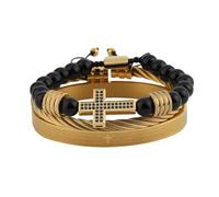 UTHOSMDO Bible Cross Prayer Bracelet Set, 3-Piece Stainless Steel Cuff with Black Dots Stone, Prayer Lords Engraved Bangle, Adjustable Cuff Bracelet Mens Luxury Jewelry Bracelets Gifts, Adjustable