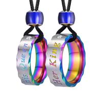 UTHOSMDO His Queen Her King Couples necklaces for Valentine's Day, Color Changing Mood Bead, Blue and Pink Stainless Steel rings, Adjustable Nylon Rope Necklace set, 80cm, Stainless Steel, No Gemstone