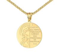 UTHOSMDO Inspirational Christian Necklace with I CAN DO ALL THINGS THROUGH CHRIST WHO STRENGTHENS ME, Philippians 4:13 Scripture Medallion, Religious Pendant, Faith Jewelry, 60cm, Stainless Steel, No