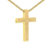 UTHOSMDO Saint Michael the Archangel Prayer Cross Pendant, Stainless Steel Necklace with Chain, Religious Jewelry Gifts for Family and Friends, 60cm, Stainless Steel, No Gemstone