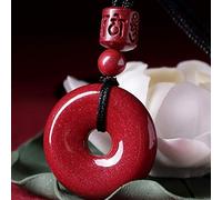 UTHTY Feng Shui Wealth Cinnabar Necklace for Women Cinnabar Harmony Buckle Pendant Necklace Braided Lanyard Amulet Attracts Wealth Ward Off Evil Spirits