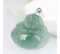 UTHTY Feng Shui Wealth Jade Pendant Necklace for Women Natural Jadeite Jade Laughing Buddha Maitreya Buddha Pendant Necklace Ice Jade Silver Clip Clasp Silver Chain Amulet Attracts Wealth