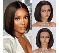 UTIDE Bob Human Hair Wig 8 Inch Straight Lace Front Wig 13x4 Front Wig Bob Wig Dark Brown Pre Cut with Baby Hair Dark Brown