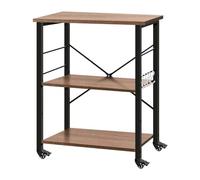 utility cart 3-Tier With 5 Hooks Kitchen Rack,Utility Microwave Oven Stand,Movable Cart Workstation Shelf,Brown Carts Stands