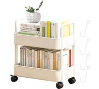 Utility Cart on Wheels, 3 Tier Rolling Cart, Kitchen Trolley, Multifunctional storage box, Rolling Library Book Cart for Room Office, Movable Bathroom Cart for Laundry,White,2 layer